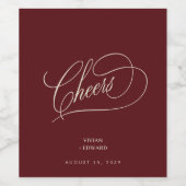 Vintage Cheers Burgundy & Ivory Wedding ワインラベル (シングルラベル)