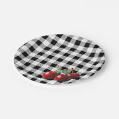 Vintage Cherries black white gingham ペーパープレート (アングル)