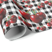 Vintage Cherries black white gingham ラッピングペーパー (ロールコーナー)
