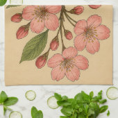 Vintage Cherry Blossom on Weathered Paper キッチンタオル (折り畳み)