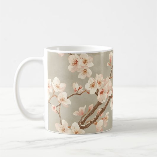 Vintage Cherry Blossom Sakura Branch コーヒーマグカップ (左)