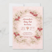 Vintage Cherry Garden Girl 1st Birthday 招待状 (正面)