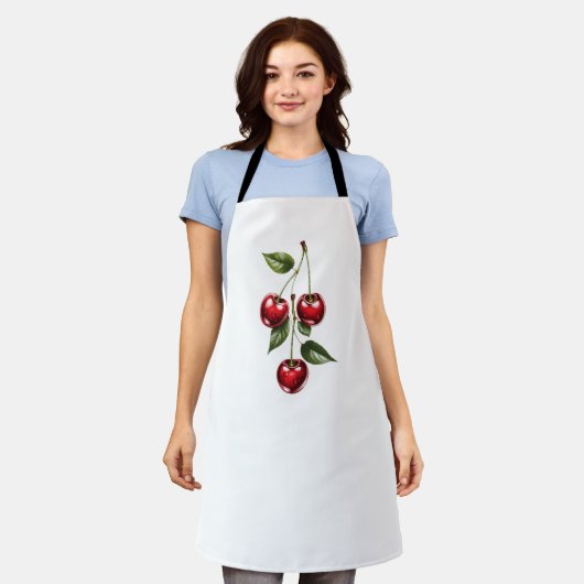 Vintage Cherry Illustration Kitchen Apron エプロン (着用した状態)