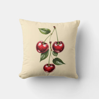​Vintage Cherry Illustration Throw Pillow クッション