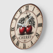Vintage Cherry Rustic Farmhouse Fruit Kitchen  ラージ壁時計 (傾斜)