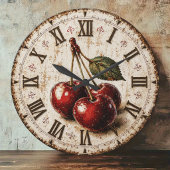 Vintage Cherry Rustic Farmhouse Kitchen ラージ壁時計
