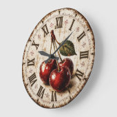 Vintage Cherry Rustic Farmhouse Kitchen ラージ壁時計 (傾斜)