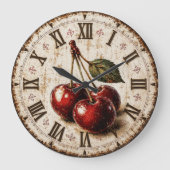 Vintage Cherry Rustic Farmhouse Kitchen ラージ壁時計 (正面)