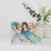 Vintage Cherubs on Snowy Roof ポストカード (スタンド正面)