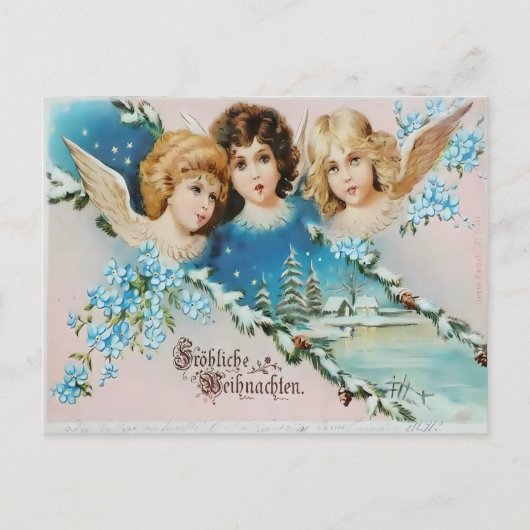 Vintage Cherubs on Snowy Roof ポストカード (正面)