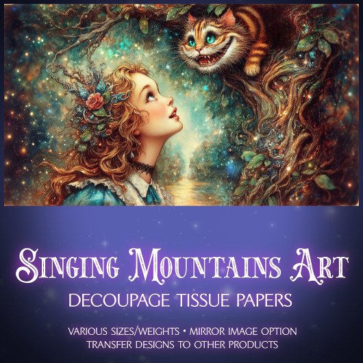 Vintage Cheshire Cat Fantasy Fairytale Decoupage 薄葉紙