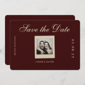 Vintage Chic Burgundy Photo Save the Date (正面/裏面)