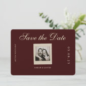 Vintage Chic Burgundy Photo Save the Date (スタンド正面)