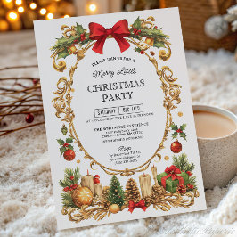 Vintage Chic Frame with Red Bow Christmas Party 招待状