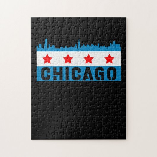 Vintage Chicago Flag Skyline ジグソーパズル (縦)