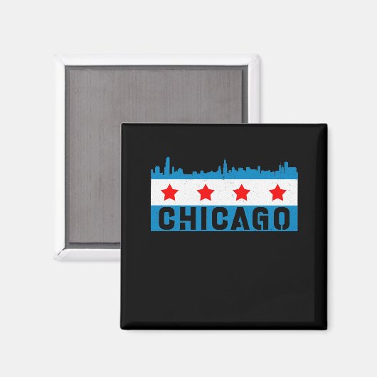 Vintage Chicago Flag Skyline マグネット (正面/裏面)