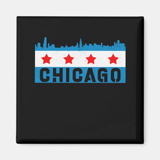 Vintage Chicago Flag Skyline マグネット (正面)