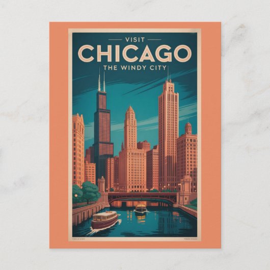 Vintage Chicago Illinois Windy City Skyline Travel ポストカード (正面)