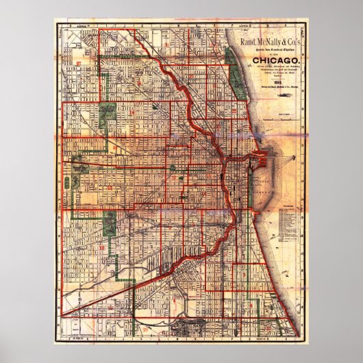 Vintage Chicago Map Poster ポスター (正面)