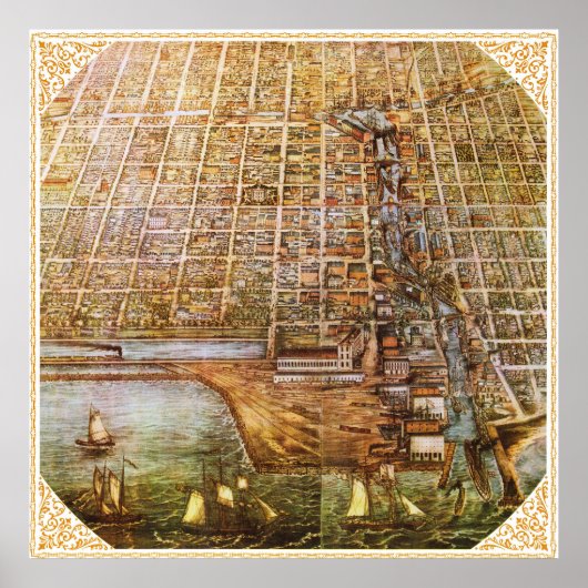 Vintage Chicago Map Poster 1856 ポスター (正面)
