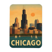 Vintage Chicago skyline, lake Michigan sailboat マグネット (縦)