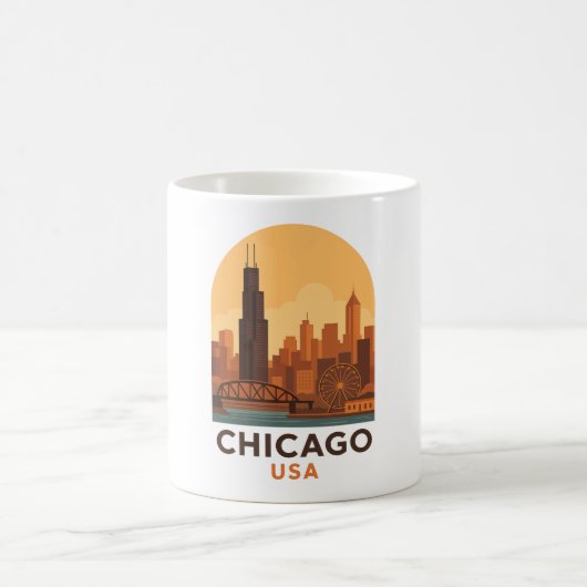 Vintage Chicago USA Travel – Retro City Sky コーヒーマグカップ (中央)
