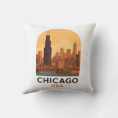 Vintage Chicago USA Travel Retro City Skyline クッション (裏面)
