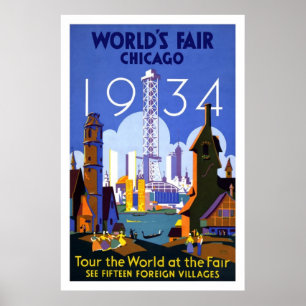 Vintage Chicago World's Fair 1934 Travel Poster ポスター
