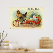 Vintage chick on bicycle Easter ポスター (キッチン)