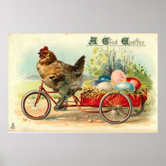 Vintage chick on bicycle Easter ポスター (正面)