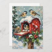 Vintage Chickadees on Snowy Christmas Mailbox シーズンカード (正面/裏面)