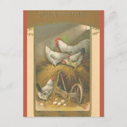 Vintage Chickens on Hay Easter ポストカード (正面)