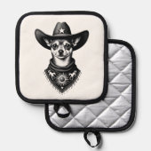 Vintage Chihuahua Cowboy Engraving Style Western D 鍋敷き (正面/裏面)