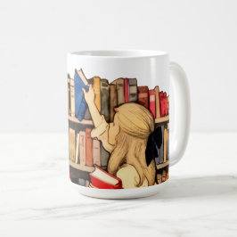 Vintage Child Girl at Library Bookshelf Coffee Mug コーヒーマグカップ