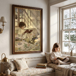 Vintage Child Reading a Book, Jessie Willcox Smith ポスター