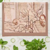 Vintage Children Reading cozy Illustration  キッチンタオル (折り畳み)