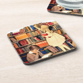 Vintage Children Reading Library Books コースター (左側)