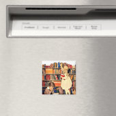 Vintage Children Reading Library Books マグネット (インサイチュ (食洗機))