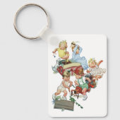 Vintage Children Toddlers Playing with Fire Trucks キーホルダー (正面)