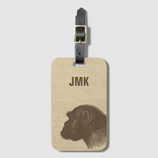 Vintage Chimpanzee Illustration Personalized ラゲッジタグ (正面縦)