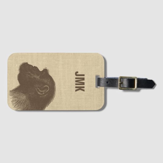 Vintage Chimpanzee Illustration Personalized ラゲッジタグ (正面横)