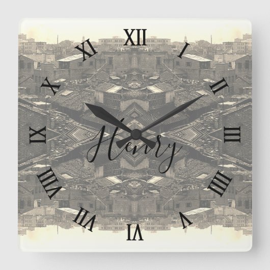 Vintage China Canton city スクエア壁時計 (正面)