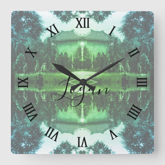 Vintage China Canton martyrs parc スクエア壁時計 (正面)