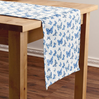 Vintage Chinoiserie Blue White Butterfly ミディアムテーブルランナー