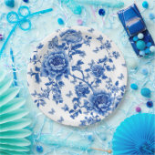 Vintage Chinoiserie Blue White Butterfly Roses  ペーパープレート (パーティー)