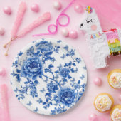 Vintage Chinoiserie Blue White Butterfly Roses  ペーパープレート (パーティー)