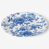 Vintage Chinoiserie Blue White Butterfly Roses  ペーパープレート (アングル)