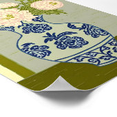 Vintage Chinoiserie Peonies in Blue Willow  ポスター (角)