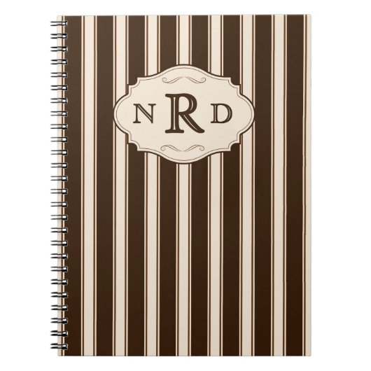 Vintage Chocolate and Cream Stripes Monogram ノートブック (正面)