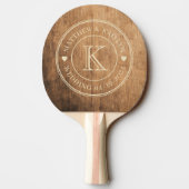 Vintage Chopping Block Wedding Monogram Heart 卓球ラケット (裏面)